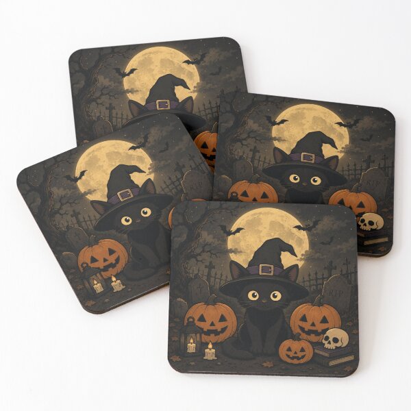 Item preview, Spooky Halloween Black Kitten and Pumpkins Cartoon  designed and sold by BlueBerry45.