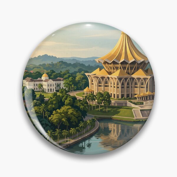 Item preview, Kuching Malaysia Vintage Travel Art – Waterfront, Darul Hana Bridge & Astana designed and sold by Bomax121.