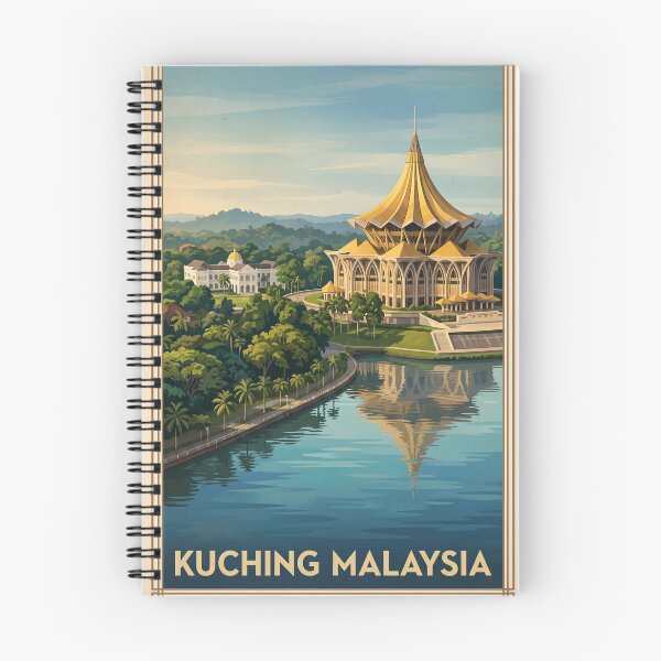 Item preview, Kuching Malaysia Vintage Travel Art – Waterfront, Darul Hana Bridge & Astana designed and sold by Bomax121.