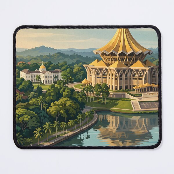 Item preview, Kuching Malaysia Vintage Travel Art – Waterfront, Darul Hana Bridge & Astana designed and sold by Bomax121.