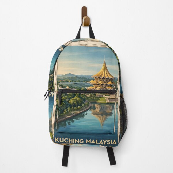Item preview, Kuching Malaysia Vintage Travel Art – Waterfront, Darul Hana Bridge & Astana designed and sold by Bomax121.