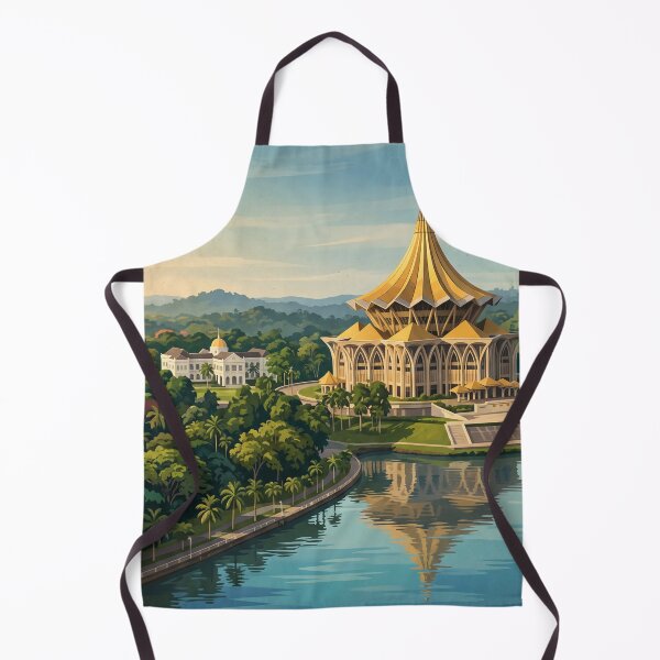 Item preview, Kuching Malaysia Vintage Travel Art – Waterfront, Darul Hana Bridge & Astana designed and sold by Bomax121.