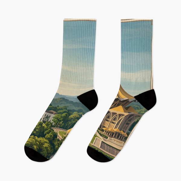 Item preview, Kuching Malaysia Vintage Travel Art – Waterfront, Darul Hana Bridge & Astana designed and sold by Bomax121.