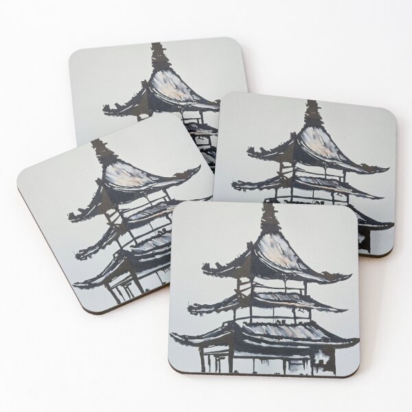 Item preview, Japanese Pagoda — Ink & Watercolor designed and sold by Chris Ott Creates.