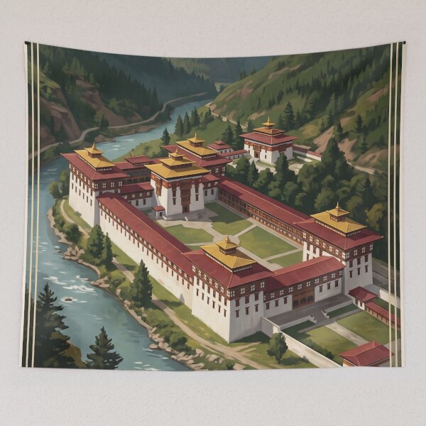 Item preview, Thimphu Bhutan Vintage Travel Art – Buddha Dordenma & Himalayan Valley designed and sold by Bomax121.
