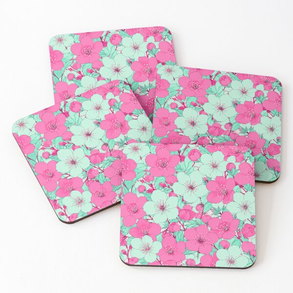 Item preview, Pink and Mint Cherry Blossom Floral Pattern designed and sold by Owcomm.