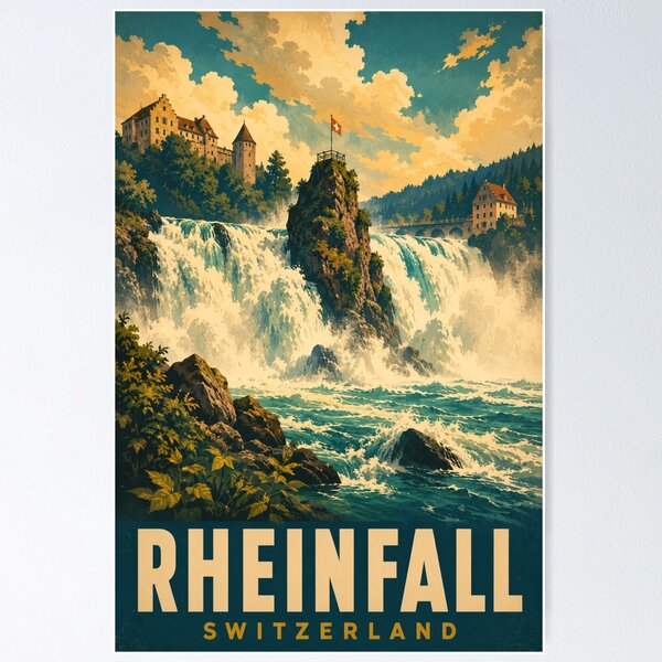 Item preview,  Rheinfall Switzerland Vintage Travel Poster designed and sold by TravelScape Studio.