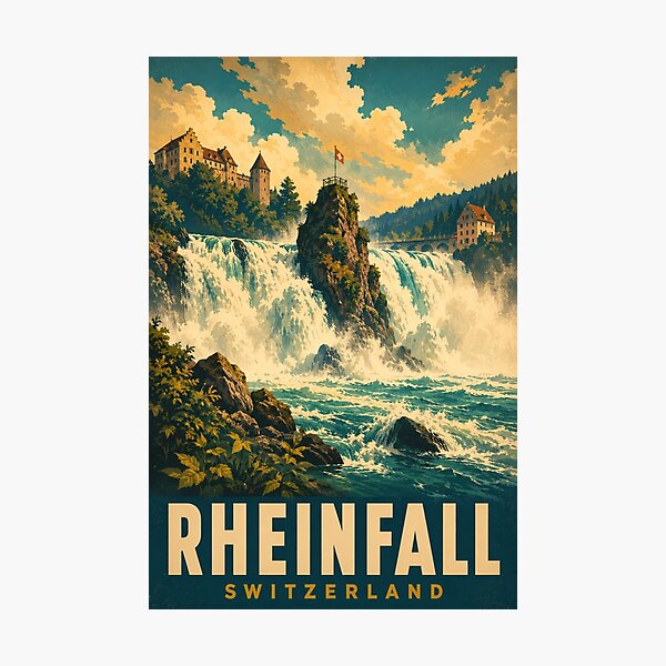 Item preview,  Rheinfall Switzerland Vintage Travel Poster designed and sold by TravelScape Studio.