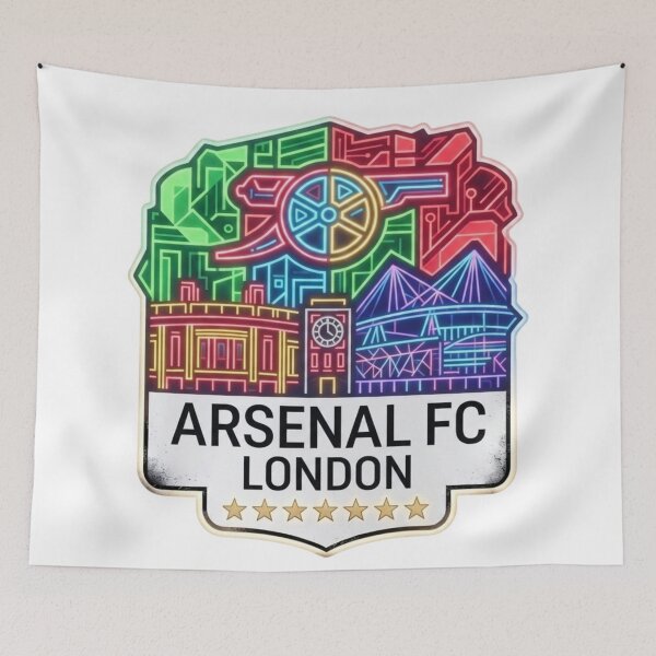 Item preview, Geometric Neon Arsenal Crest with London Landmarks designed and sold by annaarthk.