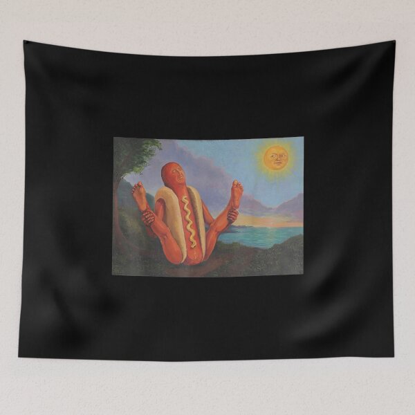 Item preview, Funny Hot Dog Yoga Sunning Hotdog Meme Art designed and sold by MelBarrerahh.