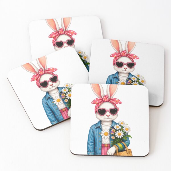 Item preview, Chic Bunny with Daisy Flowers and Denim Jacket designed and sold by DailyDoodlesBySumbul.