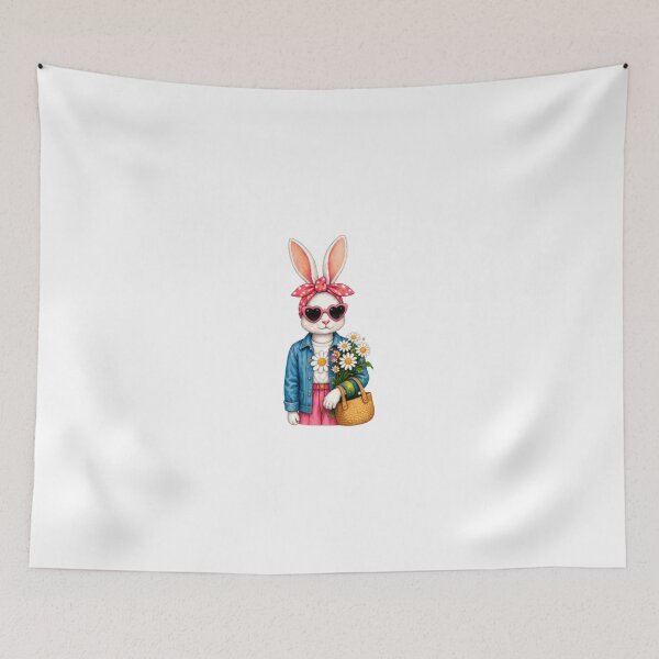 Item preview, Chic Bunny with Daisy Flowers and Denim Jacket designed and sold by DailyDoodlesBySumbul.