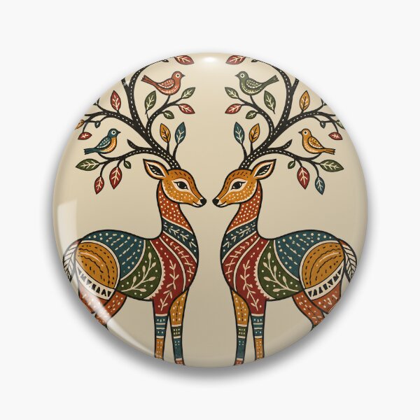 Item preview, Gond-Inspired Mirrored Deer Folk Art designed and sold by  MAD's Recreation Studio.