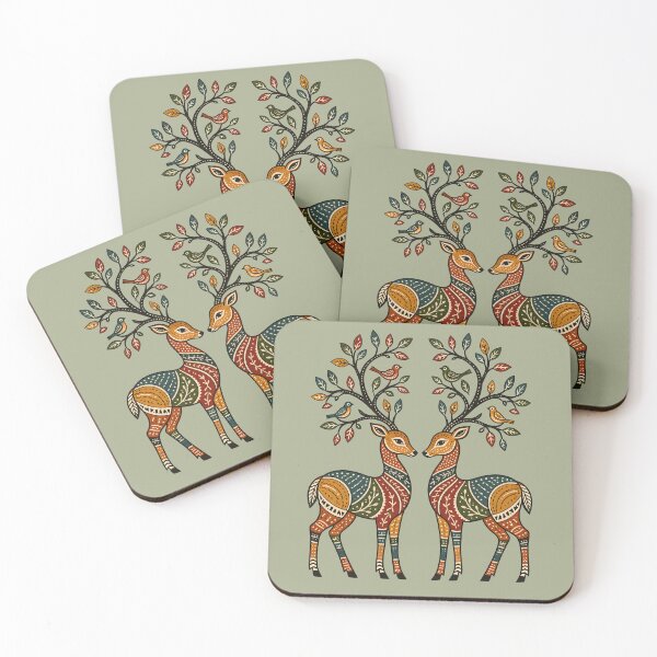 Item preview, Gond-Inspired Mirrored Deer Folk Art designed and sold by  MAD's Recreation Studio.