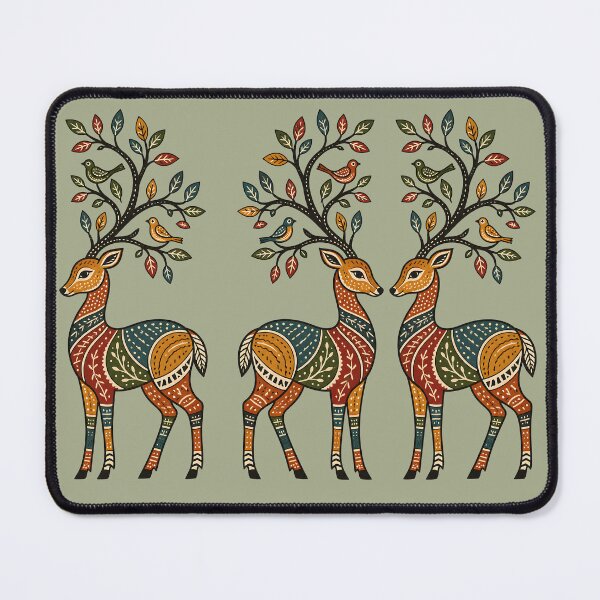 Item preview, Gond-Inspired Mirrored Deer Folk Art designed and sold by MAD's Recreation Studio.