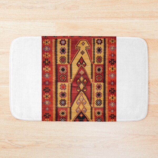 Item preview, Vibrant Anatolian Kilim Geometric Pattern Rug – Bohemian Tribal Art Print designed and sold by Psycho-Crazy.
