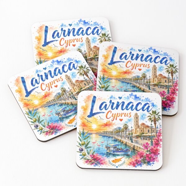 Item preview, Larnaca Cyprus Mediterranean Harbor Watercolor Travel Art designed and sold by GusiaTreasures.