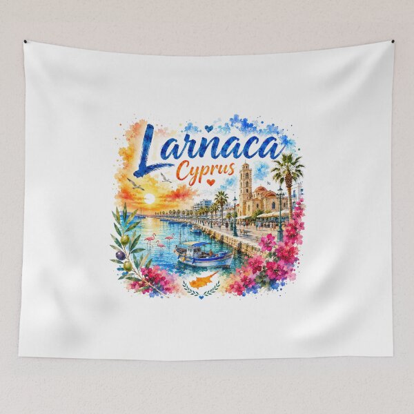 Item preview, Larnaca Cyprus Mediterranean Harbor Watercolor Travel Art designed and sold by GusiaTreasures.