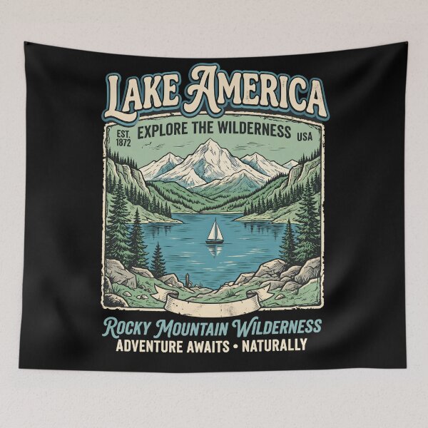 Item preview, Lake America Retro Mountain Lake Vintage Nature Lover Gift designed and sold by MAGICKEY2024.