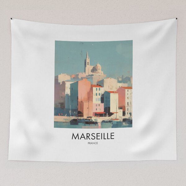 Item preview, Marseille Harbor, Coastal Pastel Decor designed and sold by MarkedArtPrints.