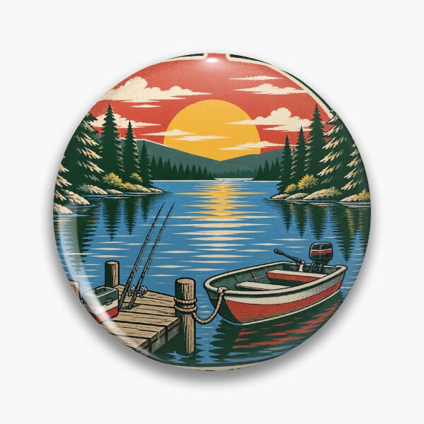 Item preview, Vintage Fishing Boat & Lake Design designed and sold by urbinet.