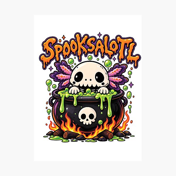 Item preview, Spooksalotl Cute Skeleton Axolotl Witch Cauldron Halloween Design designed and sold by MAPDDesigns.