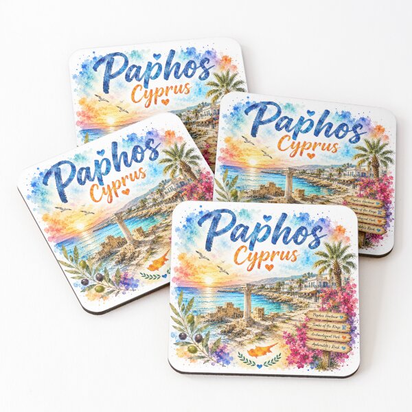 Item preview, Paphos Cyprus Mediterranean Paradise Watercolor Travel Art designed and sold by GusiaTreasures.