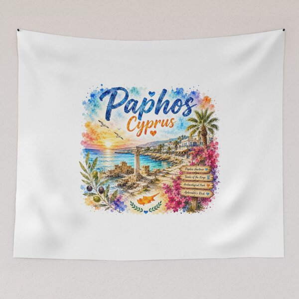 Item preview, Paphos Cyprus Mediterranean Paradise Watercolor Travel Art designed and sold by GusiaTreasures.