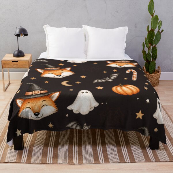 Item preview, Cute Watercolor Halloween Fox Pattern - Spooky Ghosts, Pumpkins & Bats designed and sold by Marukami99.