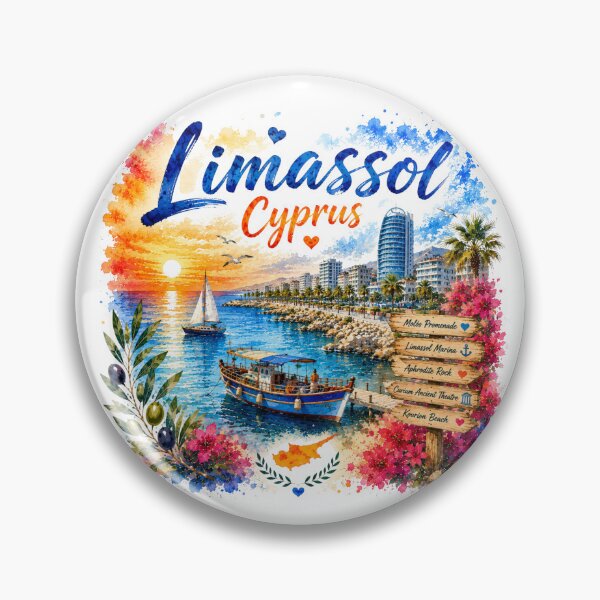 Item preview, Limassol Cyprus Mediterranean Coast Watercolor Travel Art designed and sold by GusiaTreasures.