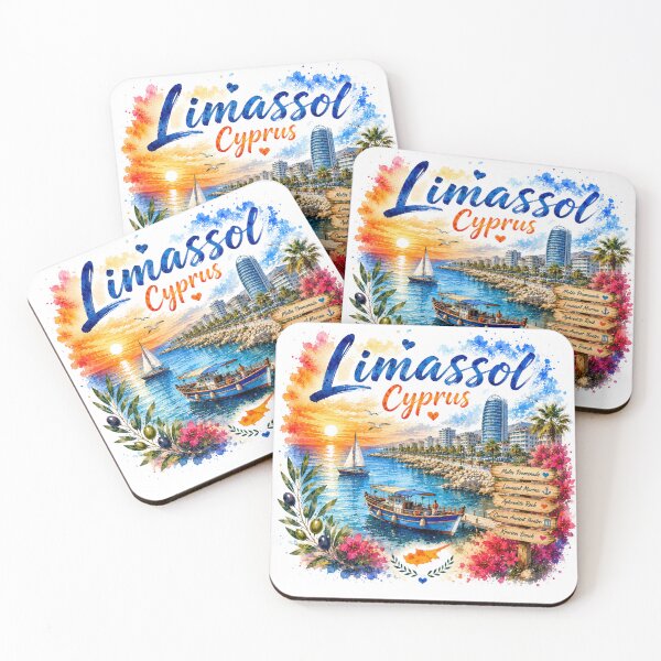 Item preview, Limassol Cyprus Mediterranean Coast Watercolor Travel Art designed and sold by GusiaTreasures.