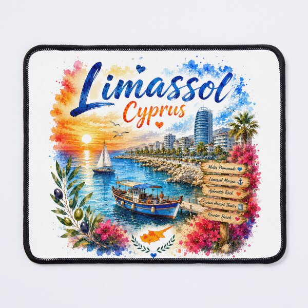 Item preview, Limassol Cyprus Mediterranean Coast Watercolor Travel Art designed and sold by GusiaTreasures.