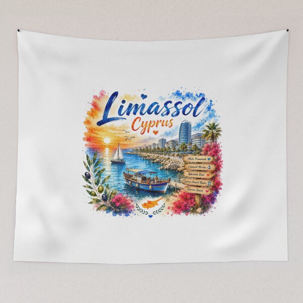 Item preview, Limassol Cyprus Mediterranean Coast Watercolor Travel Art designed and sold by GusiaTreasures.