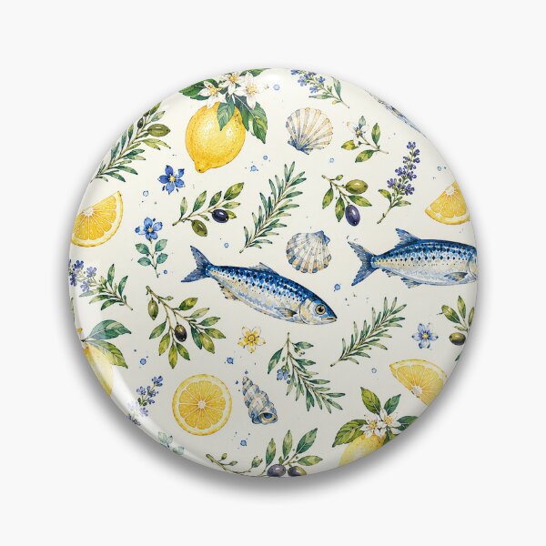 Item preview, Mediterranean Sardine & Lemon Watercolor Seamless Pattern designed and sold by Verycutethings.