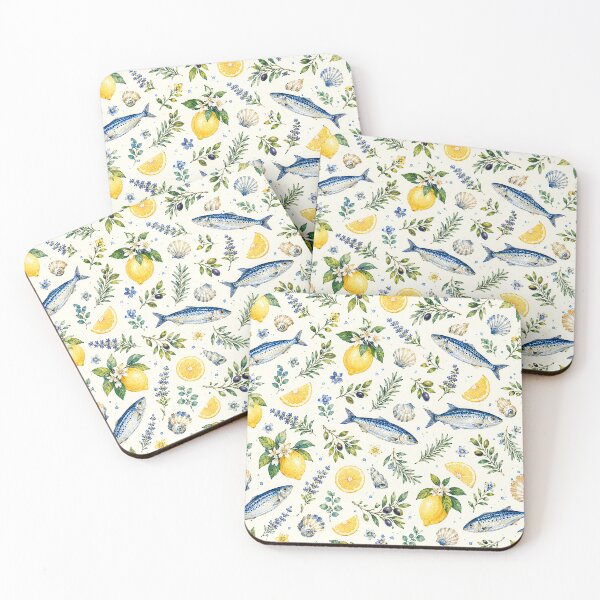 Item preview, Mediterranean Sardine & Lemon Watercolor Seamless Pattern designed and sold by Verycutethings.
