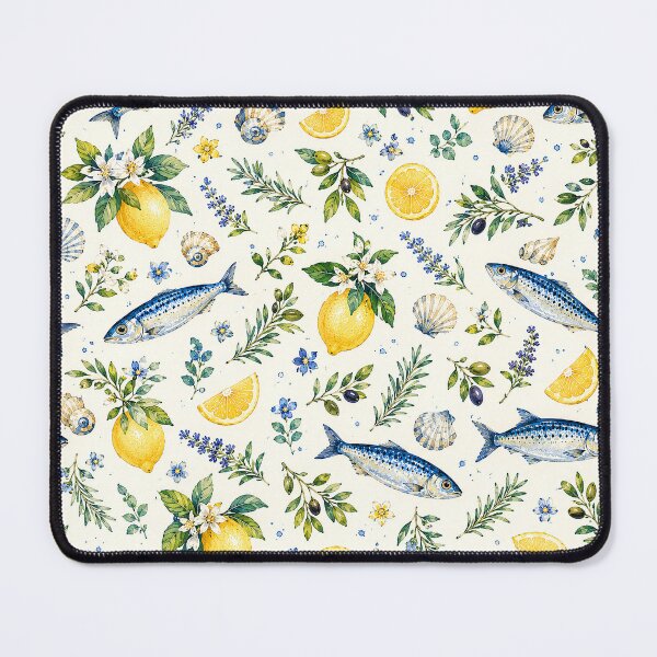 Item preview, Mediterranean Sardine & Lemon Watercolor Seamless Pattern designed and sold by Verycutethings.