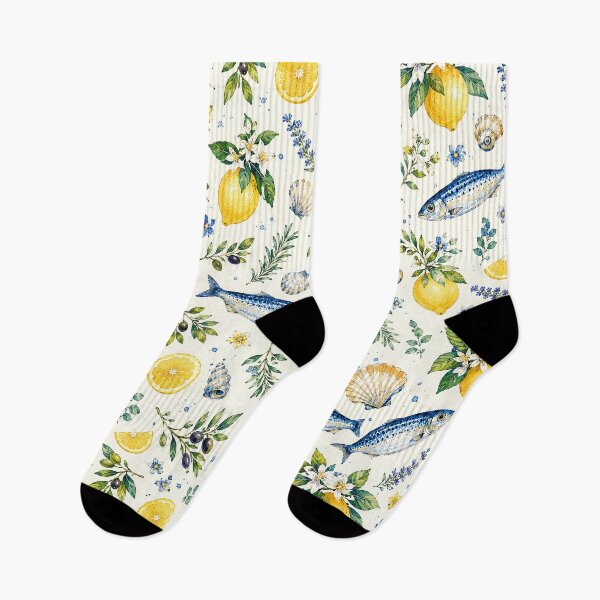 Item preview, Mediterranean Sardine & Lemon Watercolor Seamless Pattern designed and sold by Verycutethings.