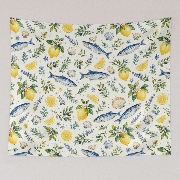 Item preview, Mediterranean Sardine & Lemon Watercolor Seamless Pattern designed and sold by Verycutethings.
