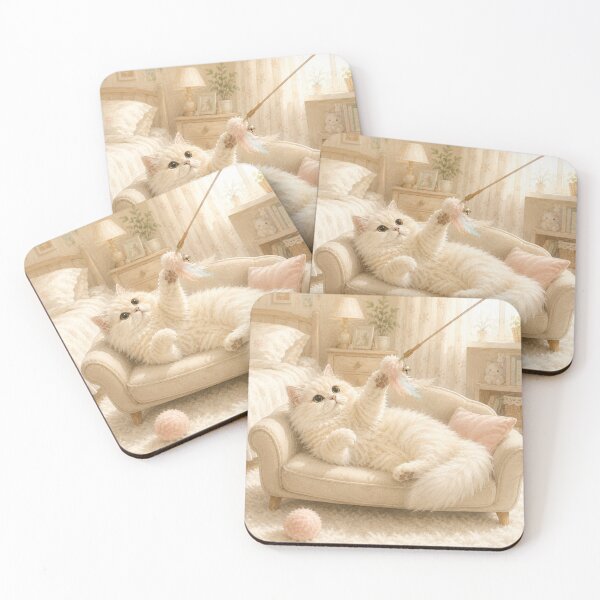 Item preview, Cute Watercolor White Fluffy Cat Playing on Sofa Art designed and sold by PastelPetalsCo.