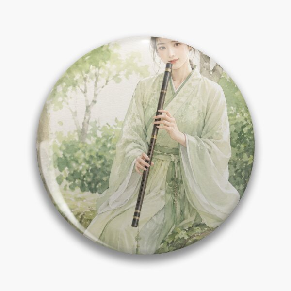Item preview, Beautiful Watercolor Hanfu Girl with Flute Chinoiserie Art designed and sold by PastelPetalsCo.