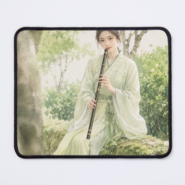 Item preview, Beautiful Watercolor Hanfu Girl with Flute Chinoiserie Art designed and sold by PastelPetalsCo.