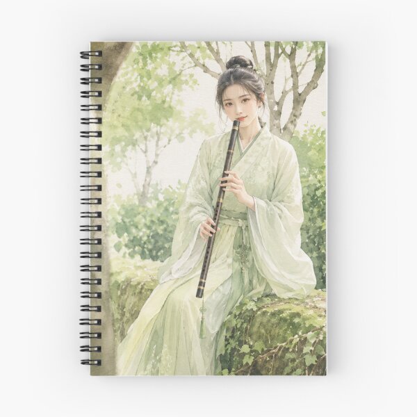 Item preview, Beautiful Watercolor Hanfu Girl with Flute Chinoiserie Art designed and sold by PastelPetalsCo.