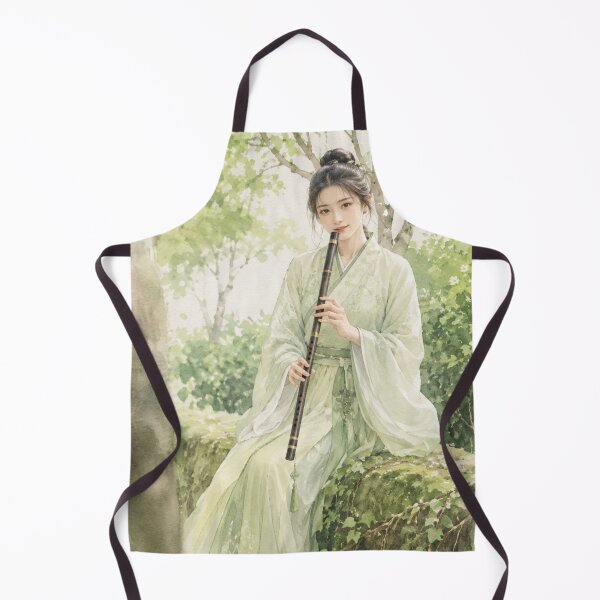 Item preview, Beautiful Watercolor Hanfu Girl with Flute Chinoiserie Art designed and sold by PastelPetalsCo.