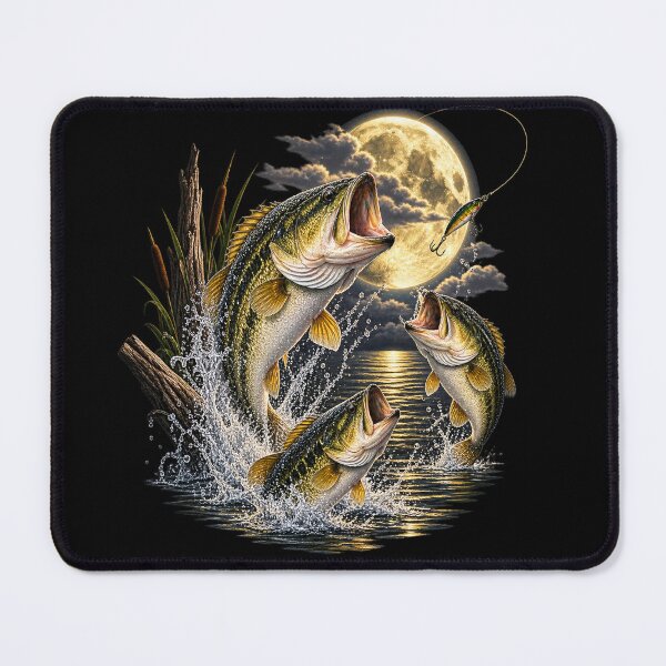 Item preview, Bass Fish Howling To The Moon Vintage Angler Fisherman designed and sold by drawwiika+44.