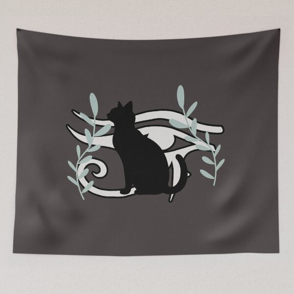 Item preview, Aesthetic Black Cat with Egyptian Eye and Botanical Leaves Minimalist Art designed and sold by LailaStudiosArt.