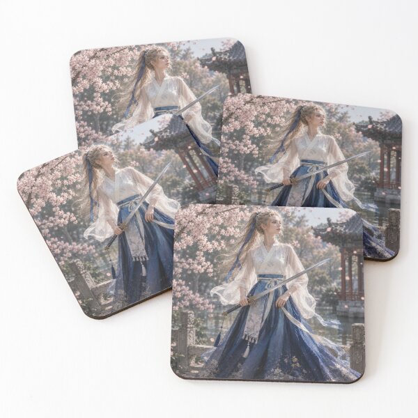 Item preview, Beautiful Watercolor Hanfu Swordswoman Chinese Warrior Art designed and sold by PastelPetalsCo.