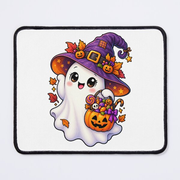 Item preview, Cute Witchy Ghost with Pumpkin Candy Bucket designed and sold by The Cutting Room.