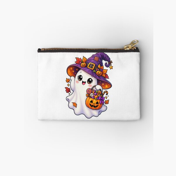 Item preview, Cute Witchy Ghost with Pumpkin Candy Bucket designed and sold by The Cutting Room.