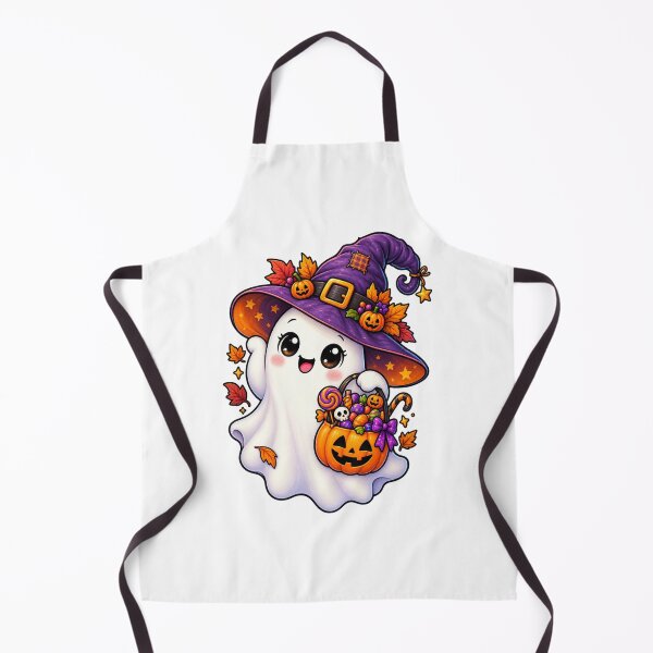 Item preview, Cute Witchy Ghost with Pumpkin Candy Bucket designed and sold by The Cutting Room.