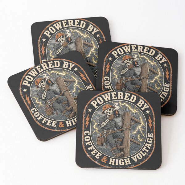 Item preview, Powered By Coffee And High Voltage Lineman Funny Burnout Meme designed and sold by BestCoolStuff.